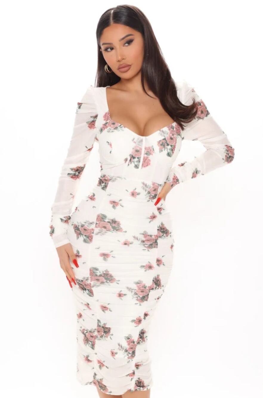 Fashion Nova Bring Me Flowers Mesh Midi Dress White Floral XL NWT